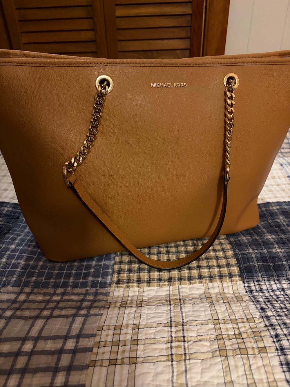 Michael Kors Cognac Saffiano Chain-Handle Tote